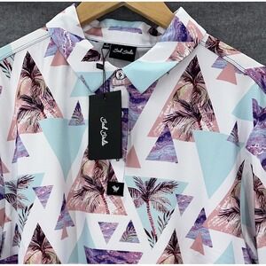 Bad Birdie NEW‎ Large Golf Polo Cali Floral Palm All Over Print Geometric Tennis